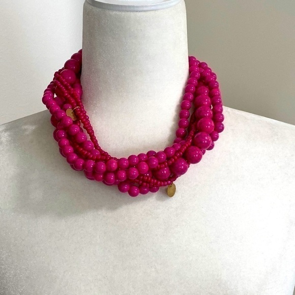 Pink Gold Collar Chunky Beaded Bohemian Artsy Festival Statement Fun Necklace - Picture 8 of 16